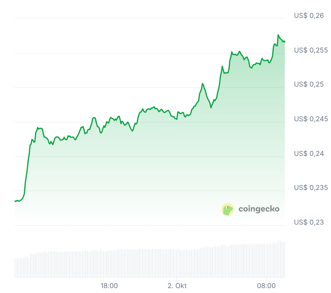 Gráfico del precio de DOGE/USD en las últimas 24 horas. Fuente: CoinGecko